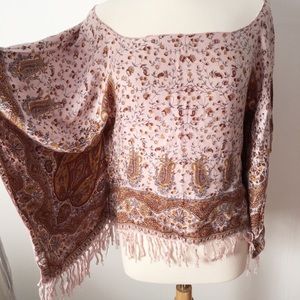 Pink and brown boho kimono beach cover up poncho